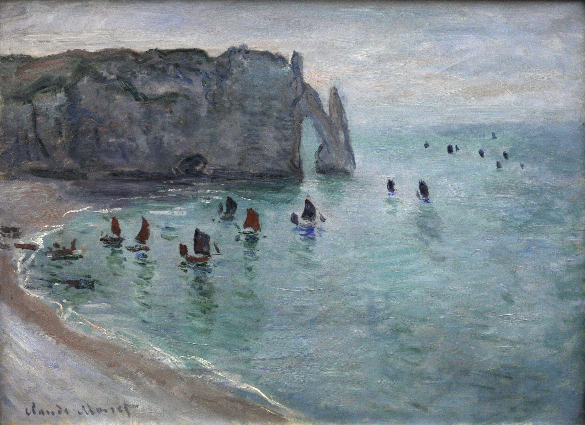 Claude Monet, Étretat – The Aval Door, Fishing Boats Leaving the Harbour, 1819